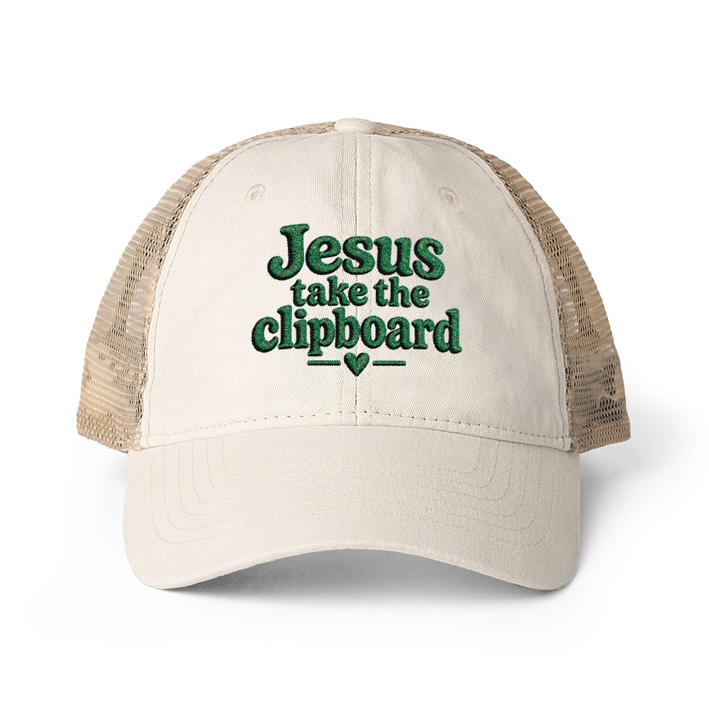 Jesus take the clipboard - Washed Mesh-Back Cap