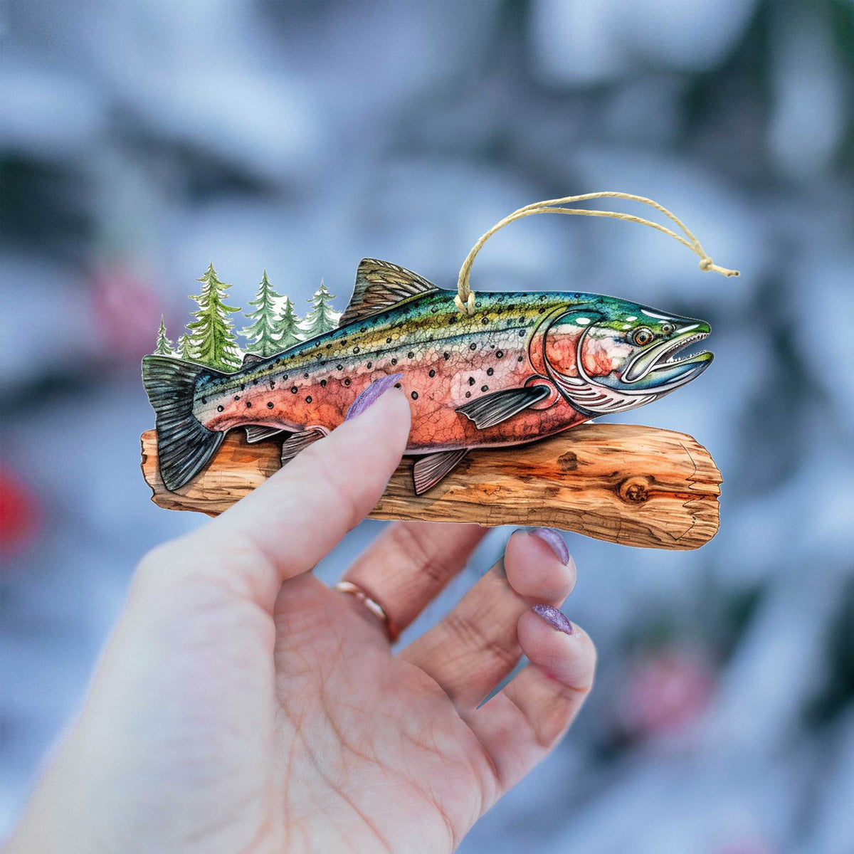Alaskan Salmon Eco Wood Ornaments Set of 5 by G. Debrekht - Wildlife Holiday Decor - 8091322S5