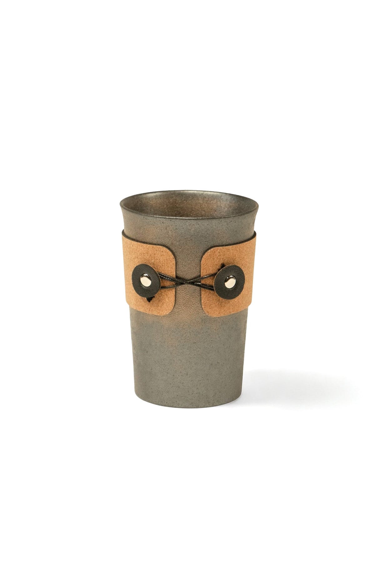 Rustic Handleless Bronze Cup with Leather Cork Sleeve