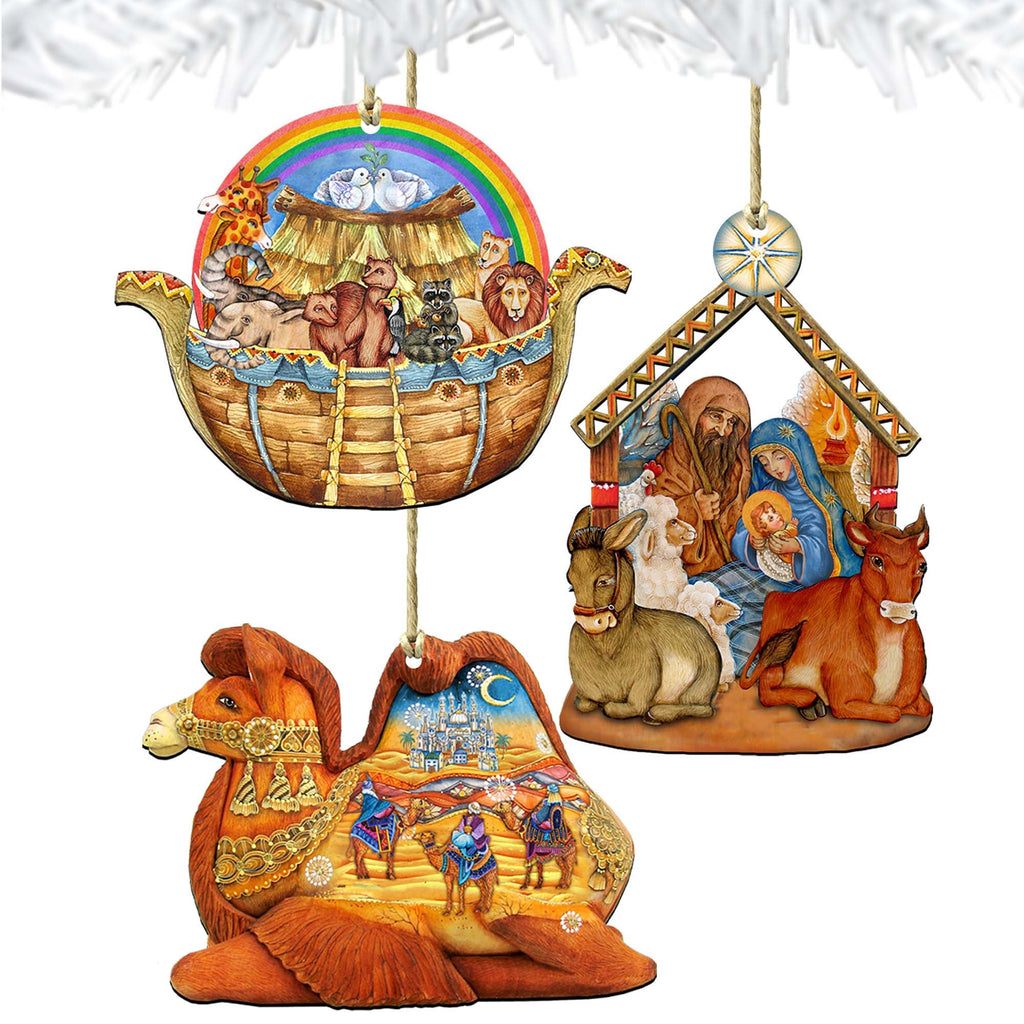 Story of Nativity Wooden Ornaments Set of 3 by G. DeBrekht - Nativity Holiday Décor - 8100022S3