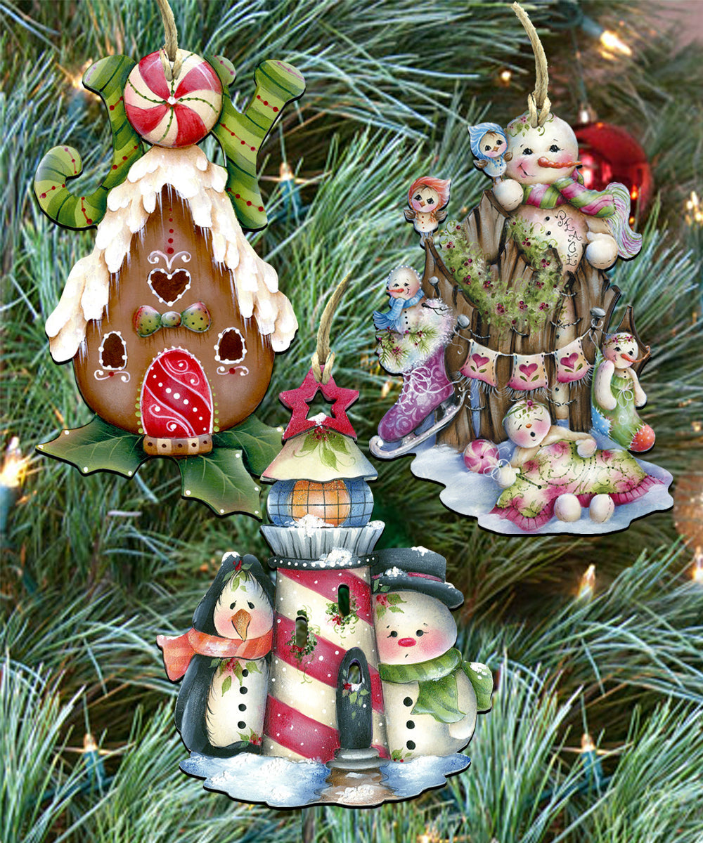 Holiday Wooden Ornaments Set of 3 Gift Set by Jamie Mill-Price - Christmas Santa Snowman Decor - 8100044S3